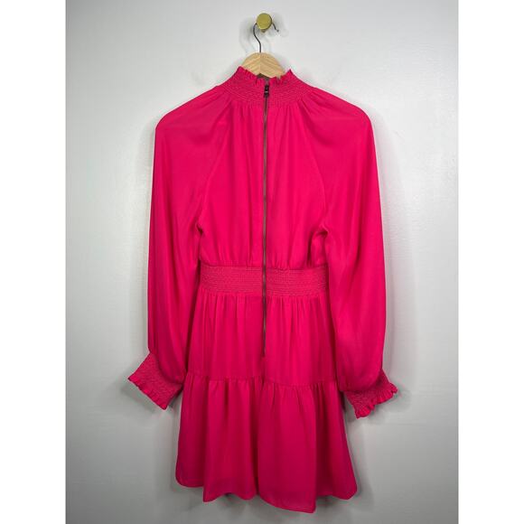 NWT Alice + Olivia Lavinia Smock Crepe Long Sleeve Fit & Flare Pink Mini Dress - Picture 7 of 10